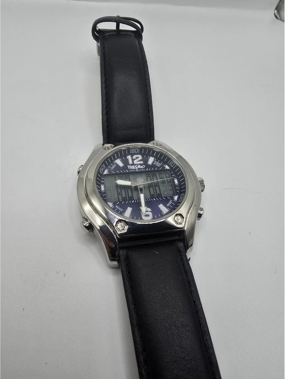 Mossimo Analog-Digital Quartz Watch Blue Dial Black Leather Strap 40mm 5 ATM